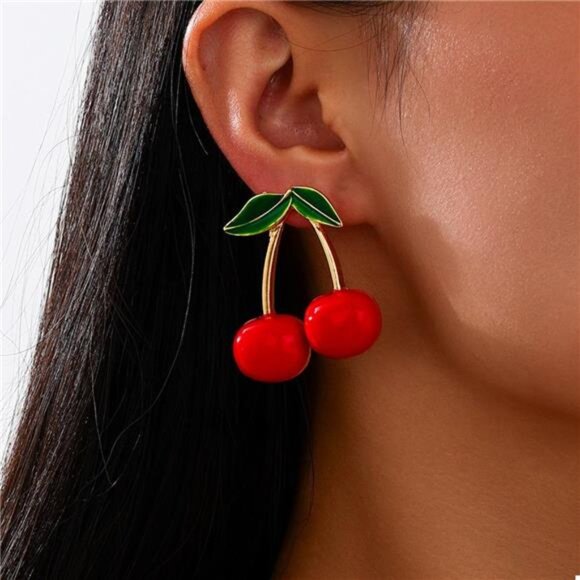 18K Gold-Plated Cherry Earrings - Picture 1 of 6
